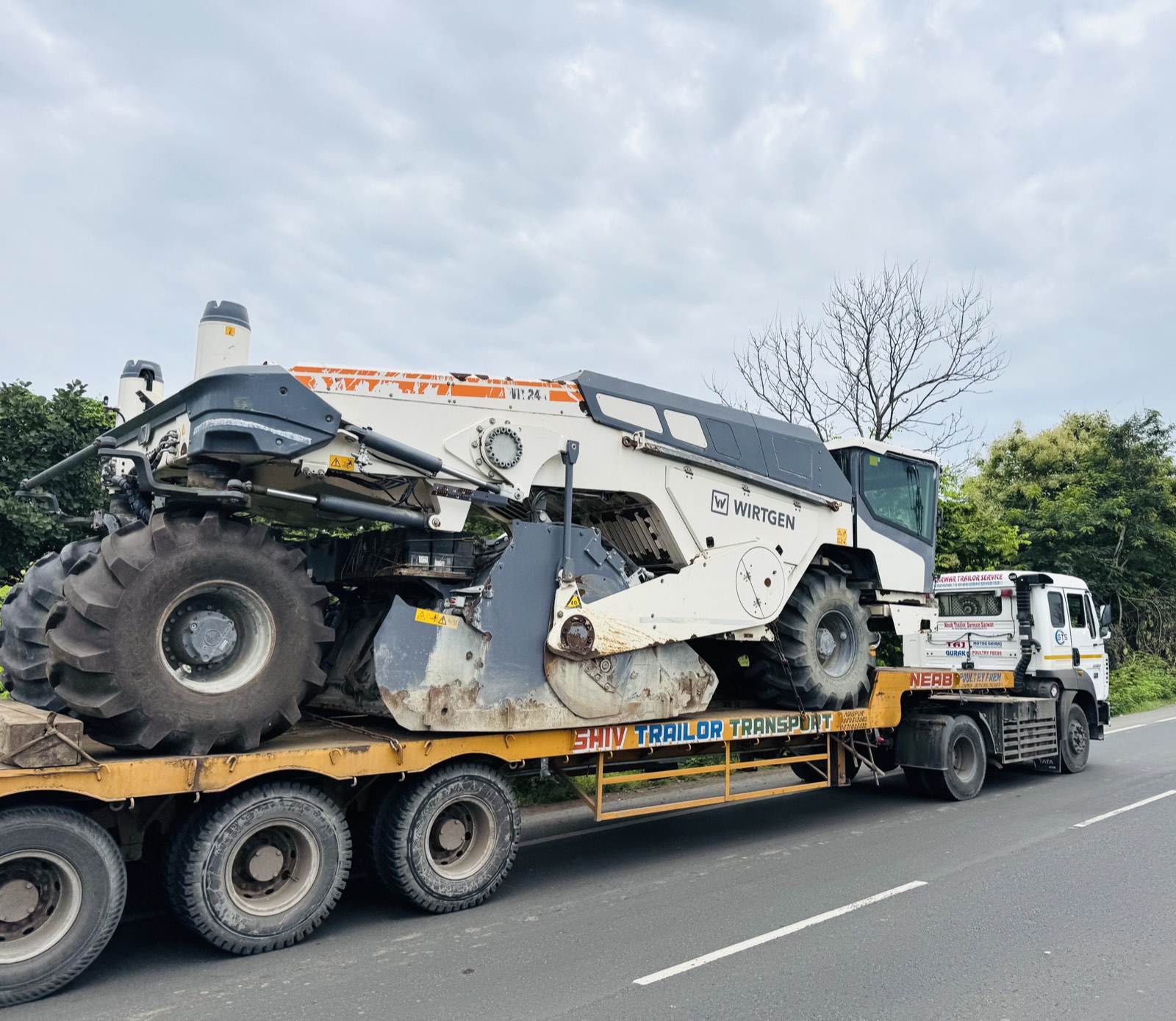 Wirtgen milling machine on a Shiv Trailor Transport flatbed